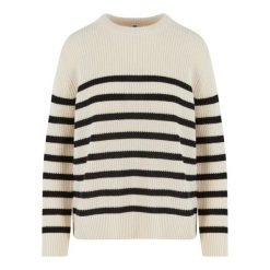 Sweter Damski W Paski Prążkowana. Białe swetry nierozpinane damskie Urban Classics, xl, bez wzorów, prążkowane, bez kołnierzyka, bez ramiączek. Za 155.99 zł.