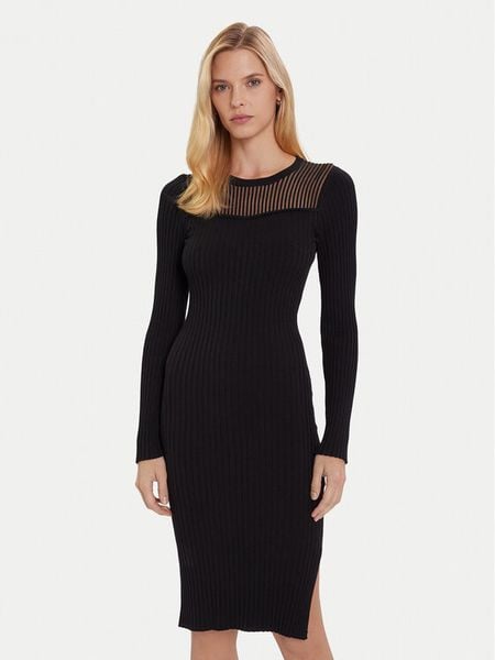 Morgan Sukienka dzianinowa 252-RMAN Czarny Slim Fit. Czarne sukienki damskie Morgan, m, bez wzorów, z dzianiny, bez kołnierzyka, bez ramiączek. Za 319.99 zł.