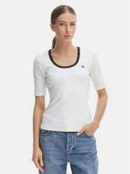 Calvin Klein Jeans T-Shirt LV047F247G Biały Slim Fit. Białe t-shirty damskie Calvin Klein Jeans, m, bez wzorów, z bawełny, bez kołnierzyka, bez ramiączek. Za 249.99 zł.