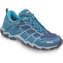 Buty sportowe damskie Meindl Houston Lady Gore-Tex. Niebieskie obuwie sportowe damskie MEINDL, bez wzorów, z gore-texu, bez zapięcia, trekkingowe, gore-tex. W wyprzedaży za 499.50 zł.