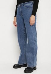Niebieskie Szerokie Jeansy z Wiskozą z Regularnym Stanem Setve. Niebieskie jeansy damskie Born2be, bez wzorów, z denimu, eleganckie. Za 129.99 zł.