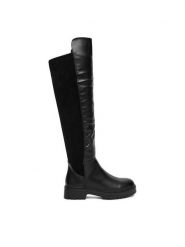 DeeZee Muszkieterki 58573-10 Czarny. Czarne kozaki damskie DeeZee, bez wzorów, z materiału, bez obcasa, na płaskiej podeszwie, bez zapięcia. Za 199.99 zł.