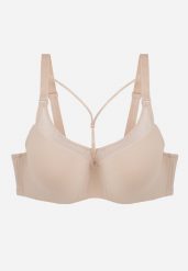 Jasnobeżowy Biustonosz z Ozdobną Siateczką i Paseczkami przy Dekolcie Anesa. Brązowe biustonosze Born2be, bez wzorów. Za 49.99 zł.