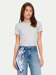 ONLY T-Shirt Val 15339774 Szary Slim Fit. Szare t-shirty damskie ONLY, xs, bez wzorów, z bawełny, bez kołnierzyka, bez ramiączek. Za 79.99 zł.