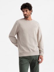 Melanżowa męska bluza dresowa z wyszywanym logotypem – beżowa V2 OM-SSNZ-0163 - XXL. Brązowe bluzy męskie Ombre Clothing, l, z aplikacjami, z bawełny, eleganckie, bez ramiączek, bez kaptura. W wyprzedaży za 89.99 zł.