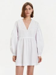 Pinko Sukienka codzienna Ace Ventura Abito 103723 A1XO Biały Regular Fit. Białe sukienki damskie Pinko, na co dzień, m, bez wzorów, z bawełny, bez kołnierzyka, bez ramiączek, proste. Za 599.99 zł.