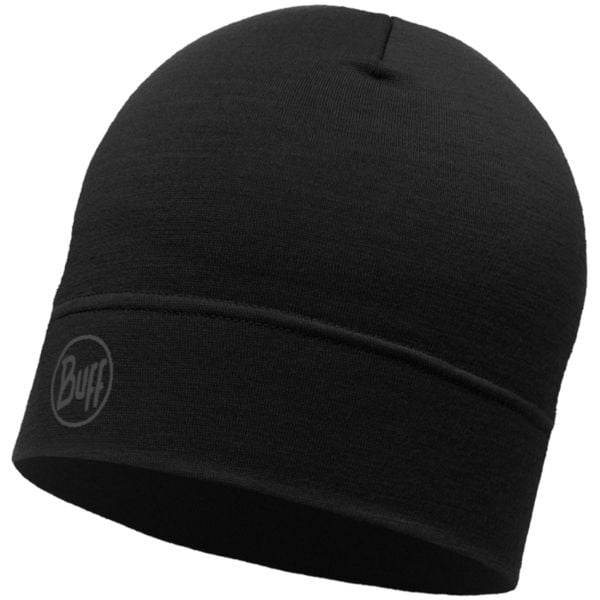 Czapka BUFF MERINO LIGHTWEIGHT BEANIE SOLID BLACK. Czarne czapki damskie Buff, bez wzorów, z wełny, sportowe. W wyprzedaży za 129.99 zł.