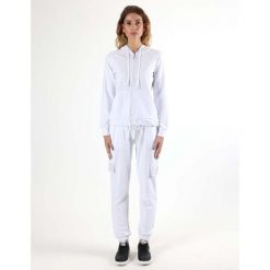 Bluza miękka z bawełna z kaptur na co dzień. Białe bluzy damskie LEONE 1947 APPAREL, bez wzorów, z bawełny, sportowe, bez ramiączek, bez kaptura. W wyprzedaży za 273.65 zł.