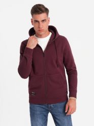 Rozpinana męska bluza dresowa BASIC – bordowa V3 - Rozmiar: S. Czerwone bluzy męskie Ombre Clothing, m, bez wzorów, z dresówki, z kapturem. Za 239.99 zł.