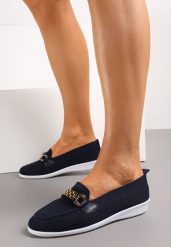 Niebieskie Półbuty z Elastyczną Cholewką i Elegancką Klamerką Naelle. Niebieskie półbuty damskie Born2be, bez wzorów, eleganckie, bez obcasa, bez zapięcia. Za 54.99 zł.