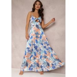 Niebieska Sukienka Gribelin. Niebieskie sukienki damskie Renee, na imprezę, s, z aplikacjami, bez kołnierzyka, bez ramiączek, maxi, rozkloszowane. Za 49.99 zł.