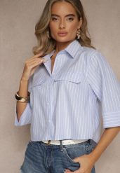 Niebieska Koszula z Bawełny o Krótkim Kroju Tilossa. Niebieskie koszule damskie Renee, l, bez wzorów, z bawełny, eleganckie, bez kołnierzyka, bez ramiączek. Za 74.99 zł.