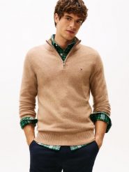 Tommy Hilfiger sweter z dzianiny Mężczyźni Wełna brązowy, L. Brązowe swetry męskie Tommy Hilfiger, l, bez wzorów, z dzianiny, bez kołnierzyka, bez ramiączek. Za 549.95 zł.