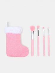 Zestaw pędzli do makijażu w etui w kształcie świątecznej skarpety 4 pack - wielobarwny. Skarpetki damskie Sinsay, bez wzorów. Za 17.99 zł.