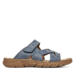 Klapki Josef Seibel. Niebieskie klapki damskie Josef Seibel, bez wzorów, bez obcasa, bez zapięcia. Za 269.99 zł.
