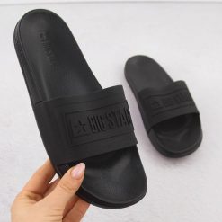 Klapki damskie sportowe czarne Big Star OO274044. Czarne klapki damskie BIG STAR, bez wzorów, z materiału, retro, bez obcasa, bez zapięcia. Za 55.00 zł.