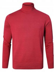 Bawełniany Męski Golf - Pako Jeans - Malinowa Czerwień. Czerwone swetry męskie Pako Jeans, l, bez wzorów, z bawełny, klasyczne, bez kołnierzyka, bez ramiączek. Za 195.00 zł.