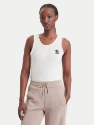 Guess Top V6BP10 K6791 Kremowy Slim Fit. Białe topy damskie Guess, xl, z aplikacjami, z bawełny, bez kołnierzyka, bez ramiączek. Za 154.99 zł.