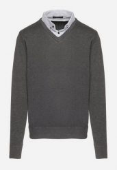 Jasnoszary Sweter z Wełną i Koszulowym Kołnierzykiem Espirra. Szare swetry męskie Born2be, l, bez wzorów, z wełny, biznesowe, bez kołnierzyka, bez ramiączek. Za 59.99 zł.