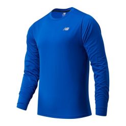 Koszulka męska New Balance MT11206TRY – niebieska. Niebieskie koszulki sportowe męskie New Balance, l, bez wzorów, z materiału, bez ramiączek. Za 139.99 zł.