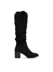 DeeZee Kozaki HX24012-1 Czarny. Czarne kozaki damskie DeeZee, bez wzorów, z materiału, bez obcasa, na słupku, bez zapięcia. Za 199.99 zł.
