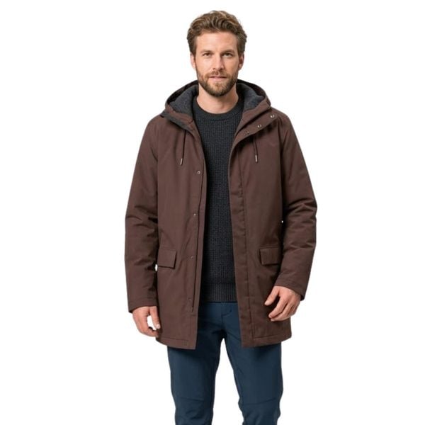 Kurtka turystyczna męska Vaude Coreway Parka. Brązowe kurtki męskie Vaude, na zimę, l, bez wzorów, z materiału, biznesowe, bez kołnierzyka, z kapturem. Za 723.36 zł.