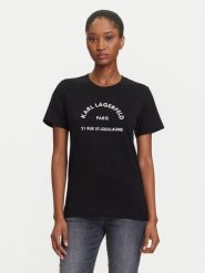 KARL LAGERFELD T-Shirt A3W17105 Czarny Regular Fit. Czarne t-shirty damskie KARL LAGERFELD, s, bez wzorów, z bawełny, bez kołnierzyka, bez ramiączek. Za 289.99 zł.