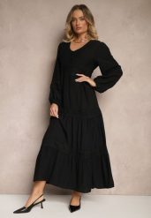 Czarna Rozkloszowana Sukienka z Wiskozy Zdobiona Koronkowymi Wstawkami Gonolen. Czarne sukienki damskie Renee, na co dzień, l, z aplikacjami, z koronki, eleganckie, bez kołnierzyka, bez ramiączek, maxi, rozkloszowane. Za 119.99 zł.