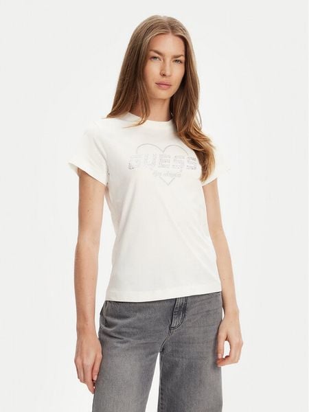 Guess T-Shirt V5GI10 K9RM1 Écru Regular Fit. T-shirty damskie Guess, xl, z aplikacjami, z bawełny, bez kołnierzyka, bez ramiączek. Za 119.99 zł.