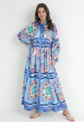 Niebieska Oversizowa Sukienka Maxi Koszulowa Leiani. Niebieskie sukienki damskie Born2be, l, bez wzorów, bez kołnierzyka, bez ramiączek, maxi, koszulowe. Za 229.99 zł.