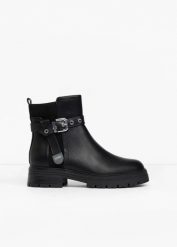 Sztyblety Esprit. Czarne botki damskie bonprix, bez wzorów, bez obcasa, bez zapięcia. Za 299.99 zł.