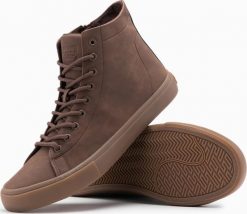 Buty trampki męskie za kostkę z gumową podeszwą brązowe V4 OM-FOTH-0187 40. Brązowe trampki męskie Ombre, bez wzorów, z gumy, za kostkę, bez zapięcia. Za 378.21 zł.