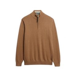 Czarny sweter z kołnierzem typu "camionneur" Superdry Essentials. Brązowe swetry męskie Superdry, na zimę, m, bez wzorów, z bawełny, bez kołnierzyka, bez ramiączek. Za 326.85 zł.