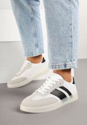 Biało-Czarne Sneakersy Tenisówki z Geometrycznym Wzorem Eleamila. Białe trampki i tenisówki damskie Born2be, z aplikacjami, z jeansu, bez zapięcia. Za 89.99 zł.