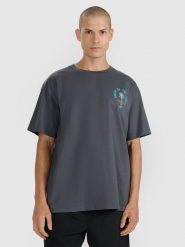 4F T-shirt oversize z nadrukiem męski - szary XXL. Szare t-shirty męskie 4F, m, bez wzorów, z bawełny, bez kołnierzyka, bez ramiączek. Za 69.99 zł.