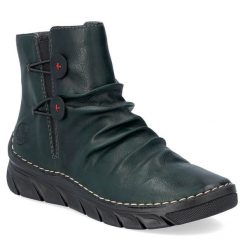 Botki damskie ocieplane filcem zielone Rieker 55052-54. Zielone botki damskie Rieker, bez wzorów, ze skóry ekologicznej, bez obcasa, bez zapięcia. Za 269.99 zł.