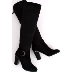 Kozaki na obcasie czarne 1105-GG Black. Czarne kozaki damskie ButyModne, bez wzorów, z zamszu, przed kolano, bez obcasa, na obcasie, bez zapięcia. Za 139.00 zł.