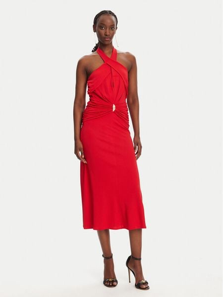 Elisabetta Franchi Sukienka koktajlowa AB71952E2 CG5 Czerwony Regular Fit. Czerwone sukienki damskie Elisabetta Franchi, bez wzorów, z wiskozy, wizytowe, bez kołnierzyka, bez ramiączek. Za 1,299.00 zł.