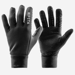 Rękawiczki piłkarskie Kipsta Keepwarm. Czarne rękawiczki damskie KIPSTA, bez wzorów, z materiału. W wyprzedaży za 39.99 zł.