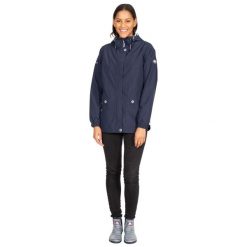 Kurtka Damska Flourish Wodoodporna. Niebieskie kurtki sportowe damskie Trespass, m, bez wzorów, z materiału, bez ramiączek, z kapturem, trekkingowe. Za 164.99 zł.