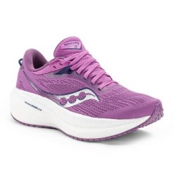 Buty do biegania damskie Saucony Triumph 21. Fioletowe obuwie sportowe damskie Saucony, bez wzorów, bez zapięcia, do biegania. Za 389.99 zł.