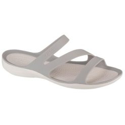 Klapki damskie Crocs Swiftwater. Szare klapki damskie Crocs, bez wzorów, z materiału, bez obcasa, bez zapięcia. Za 149.00 zł.