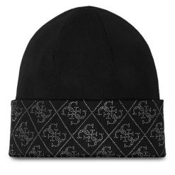 Czapka Guess. Czarne czapki damskie Guess, na zimę, z aplikacjami. Za 219.99 zł.