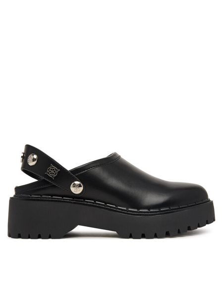 Guess Klapki FLTWNE ELE01 Czarny. Czarne klapki damskie Guess, z aplikacjami, ze skóry, bez obcasa, bez zapięcia. Za 525.99 zł.