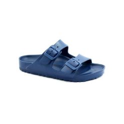 Klapki damskie Birkenstock Arizona Eva. Niebieskie klapki damskie Birkenstock, bez wzorów, z materiału, bez obcasa, bez zapięcia. Za 335.00 zł.