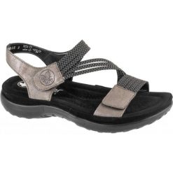 Sandały Damskie Paski Skóra Syntetyczna. Szare sandały damskie Rieker, bez wzorów, z gumy, z otwartym noskiem, bez obcasa, na obcasie, bez zapięcia. Za 370.99 zł.