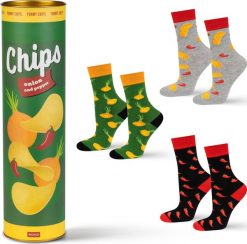 Soxo Zestaw 3x Męskie Damksie Skarpetki kolorowe Chips na prezent 4045. Skarpety męskie Soxo, bez wzorów. Za 75.99 zł.