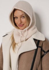 Beżowa Czapka Kominiarka z Wełną o Kroju Kaptura z Kominem Linezra. Brązowe czapki damskie Born2be, bez wzorów, z dzianiny, eleganckie. Za 79.99 zł.