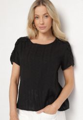 Czarna Bawełniana Bluzka z Koronkowymi Wstawkami Amoette. Czarne bluzki damskie Born2be, m, bez wzorów, z bawełny, eleganckie, bez kołnierzyka, bez ramiączek. Za 39.99 zł.