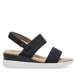 Sandały Clara Barson. Czarne sandały damskie Clara Barson, bez wzorów, bez obcasa, na koturnie, bez zapięcia. Za 49.99 zł.